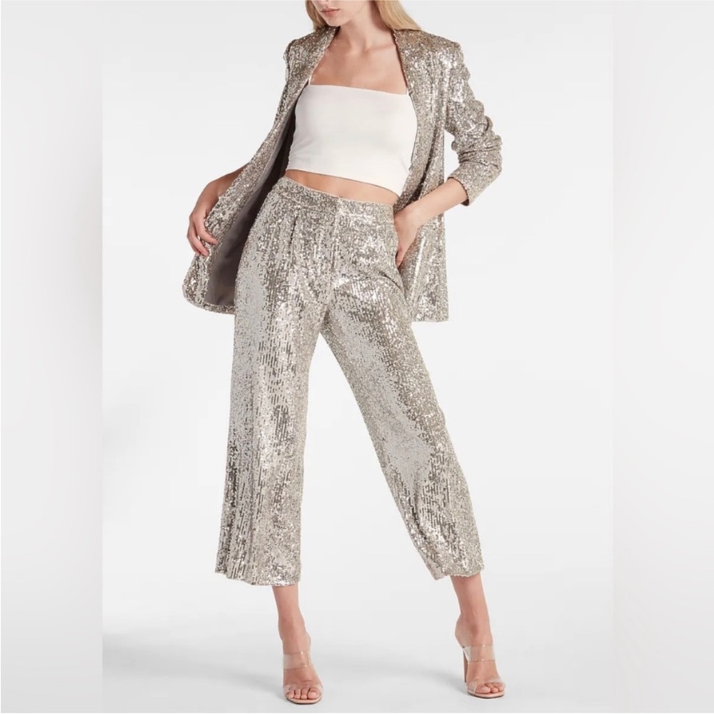 Express High Waisted Sequin Pleated Cropped Trouser Size Small - Picture 12 of 12